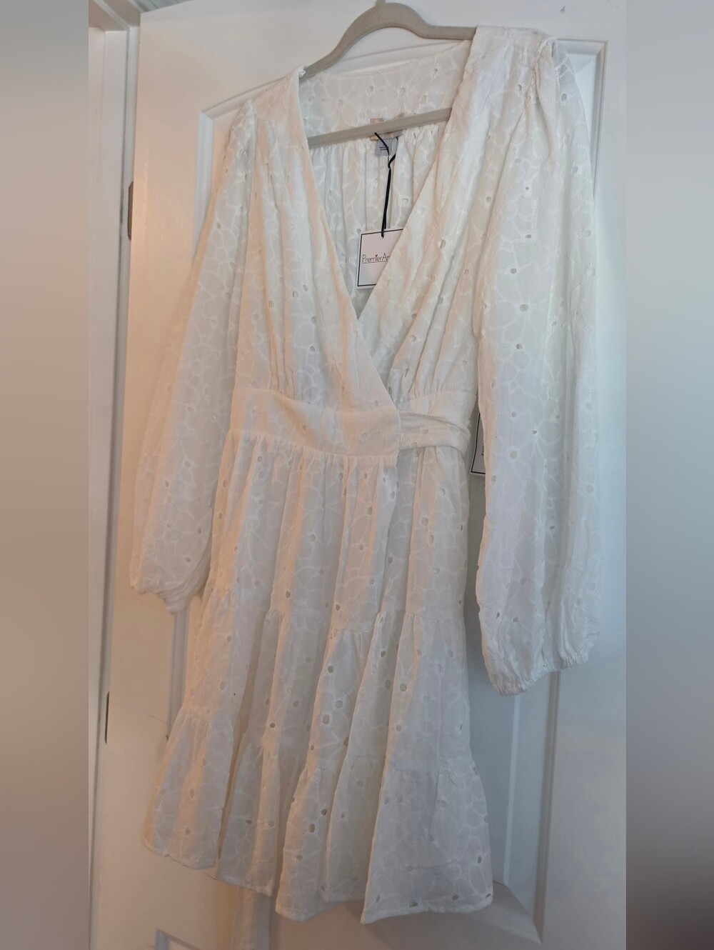 Pemier AMOUR Cream Eyelet Wrap Dress with Long Sleeves - Picture 3 of 5